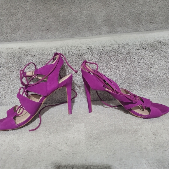 Steve Madden Sandalia Purple Nubuck Leather Lace-Up Heels - Picture 4 of 8